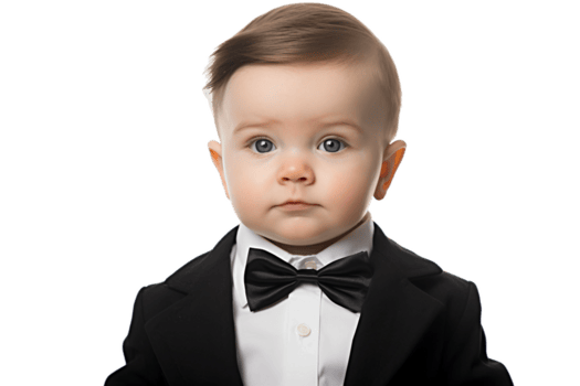 Illustrated icon-style portrait of a baby wearing a bib